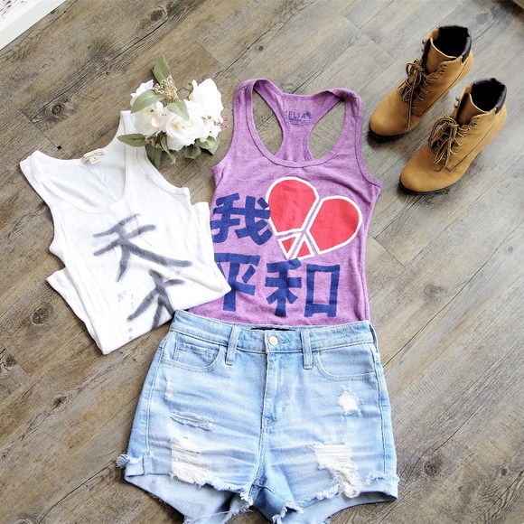 Forever 21 Tops - Japanese/Chinese Script Cotton Tank Top Bundle